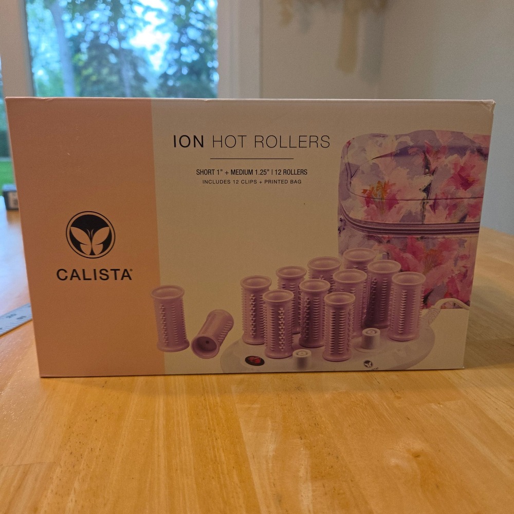 Calista Ion Hot Rollers 12 Piece Set 1" & 1.25" Hair Stylers with Floral Bag NEW
